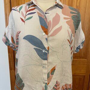 Cynthia Rowley Size S Linen Tropical Print Shirt